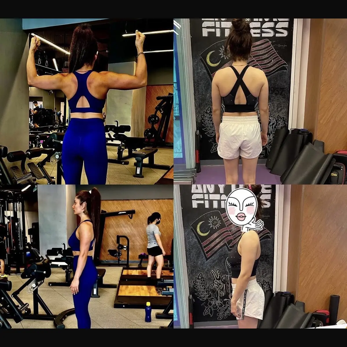 A four-image client transformation collage showing rear and side views.