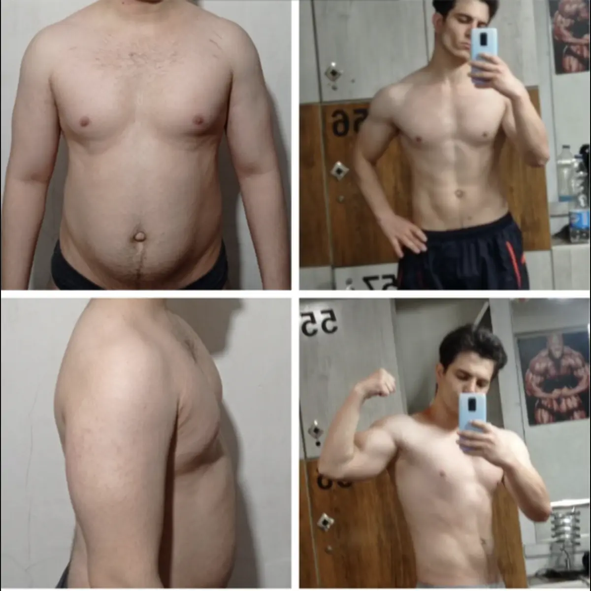 Two photographs of Mark side by side, standing indoors from the front and side.